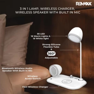 خرید چراغ مطالعه رومیزی اسپیکر دار به همراه شارژر وایرلس 15 وات