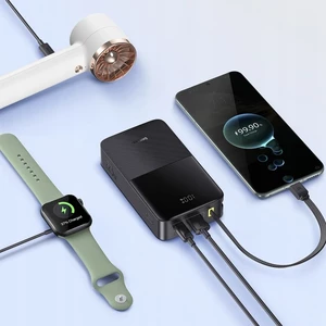 خرید پاوربانک فست شارژ تایپ سی و یو اس بی باسئوس با کابل تایپ‌سی متصل و نمایشگر دیجیتالی