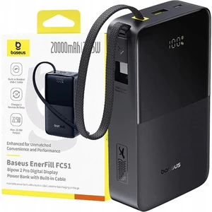 بهترین پاوربانک فست شارژ تایپ سی و یو اس بی باسئوس با کابل تایپ‌سی متصل و نمایشگر دیجیتالی