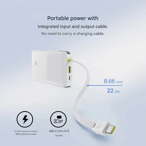 پاوربانک فست شارژ تایپ سی و یو اس بی باسئوس با کابل تایپ‌سی متصل و نمایشگر دیجیتالی