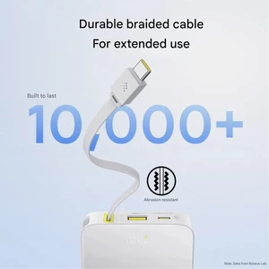 پاوربانک فست شارژ تایپ سی و یو اس بی باسئوس با کابل تایپ‌سی متصل و نمایشگر دیجیتالی