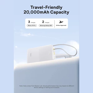 پاوربانک فست شارژ تایپ سی و یو اس بی باسئوس با کابل تایپ‌سی متصل و نمایشگر دیجیتالی