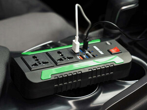 خرید اینورتر و شارژر فندکی فست شارژ ماشین دو سوکت 300 وات گرین