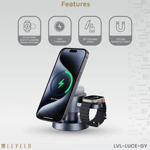 برترین هولدر شارژر وایرلس مگ سیف چهار کاره لِوِلو با قابلیت هولدر رومیزی و چراغ خواب