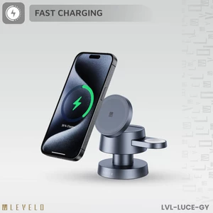 هولدر شارژر وایرلس مگ سیف چهار کاره لِوِلو با قابلیت هولدر رومیزی و چراغ خواب