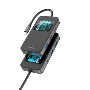 هاب تایپ سی 6 پورت پورودو Porodo مدل PDTC630GY با نمایشگر دیجیتالی