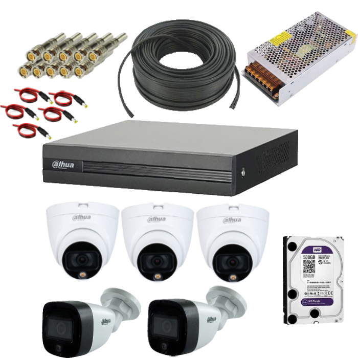 پکیج کامل دوربین مداربسته 6 عددی برند داهوا دید در شب رنگی