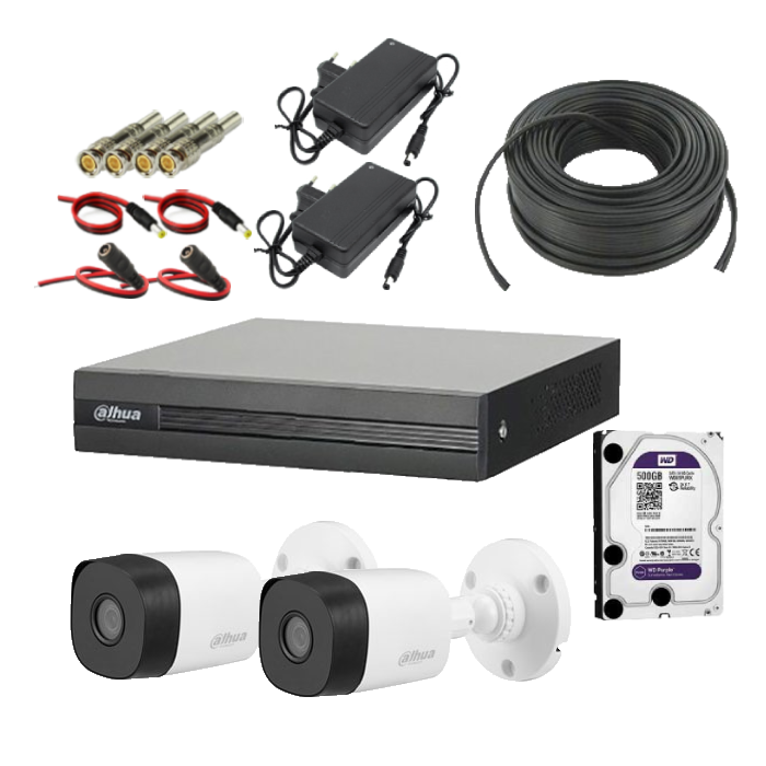 پکیج کامل دوربین مداربسته2 عددی برند داهوا