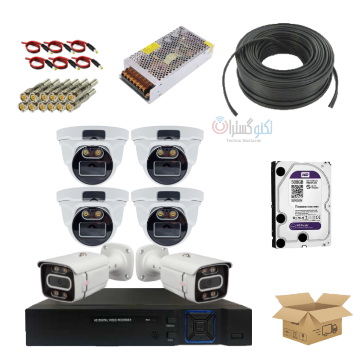پکیج کامل دوربین مداربسته 5 مگاپیکسل 6 عددی دید در شب رنگی