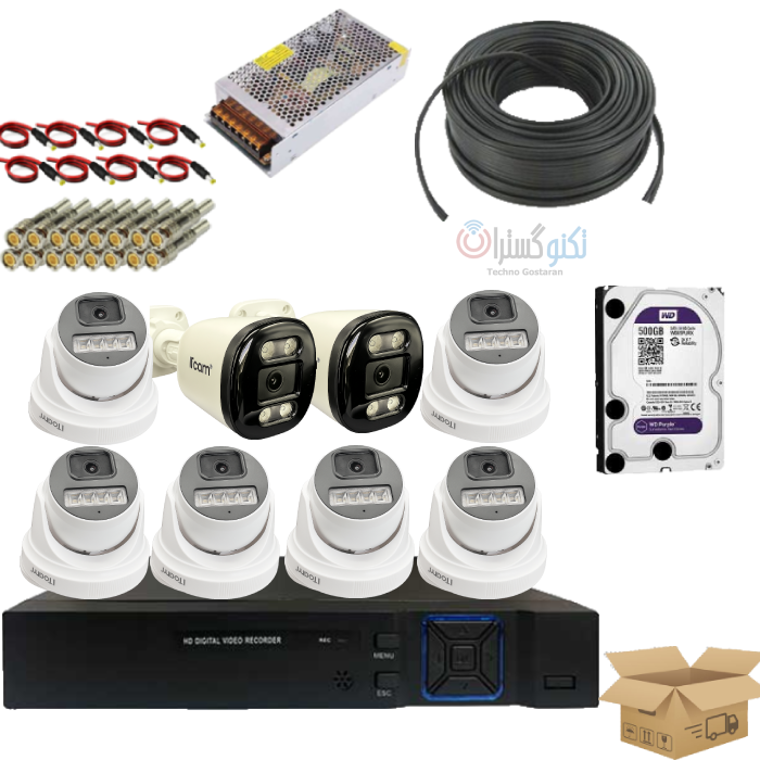 پکیج آماده نصب دوربین مداربسته 8 عددی دید در شب رنگی ITCAM - فروش ویژه