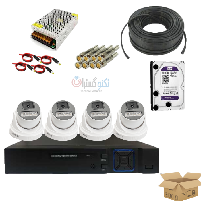 پکیج آماده نصب دوربین مداربسته  4 عددی  دید در شب رنگی- فروش ویژه