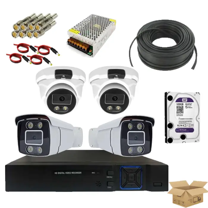 پکیج کامل دوربین مداربسته 5 مگاپیکسل 4 عددی دید در شب رنگی- فروش ویژه