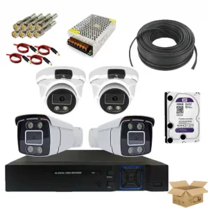 پکیج کامل دوربین مداربسته 5 مگاپیکسل 4 عددی دید در شب رنگی- فروش ویژه