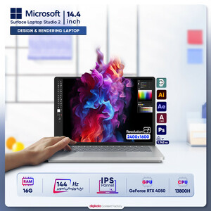 لپ تاپ 14.4 اینچی مایکروسافت مدل Surface Laptop Studio 2-i7 13800H-16GB LPDDR5x-512GB SSD-RTX4050-Touch