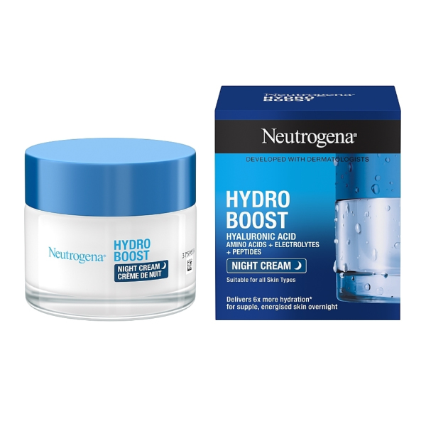 کرم آبرسان و رفع خستگی پوست حاوی هیالورونیک اسید نوتروژینا مدل Hydro Boost Night حجم 50 میلی‌لیتر