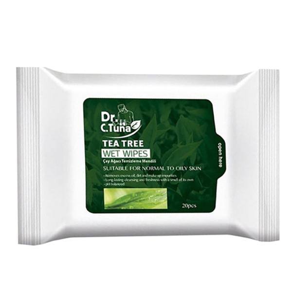 دستمال مرطوب پاک‌کننده آرایش ضد آکنه فارماسی مدل Tea Tree بسته 20 عددی