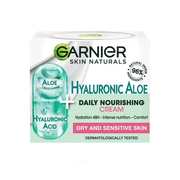 ژل کرم آبرسان و تغذیه کننده گارنیه مدل Hyaluronic Aloe مناسب پوست خشک و حساس حجم ۵۰ میل