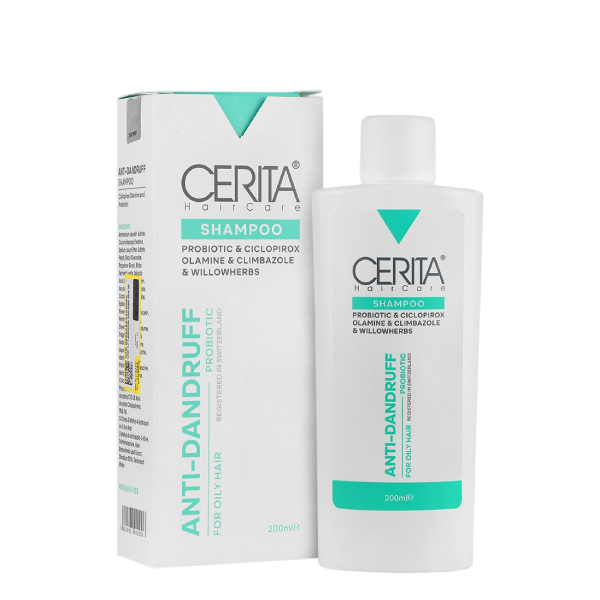 شامپو ضد شوره و کنترل کننده چربی سریتا حاوی کلیمبازول و پروبیوتیک حجم ۲۰۰ میل