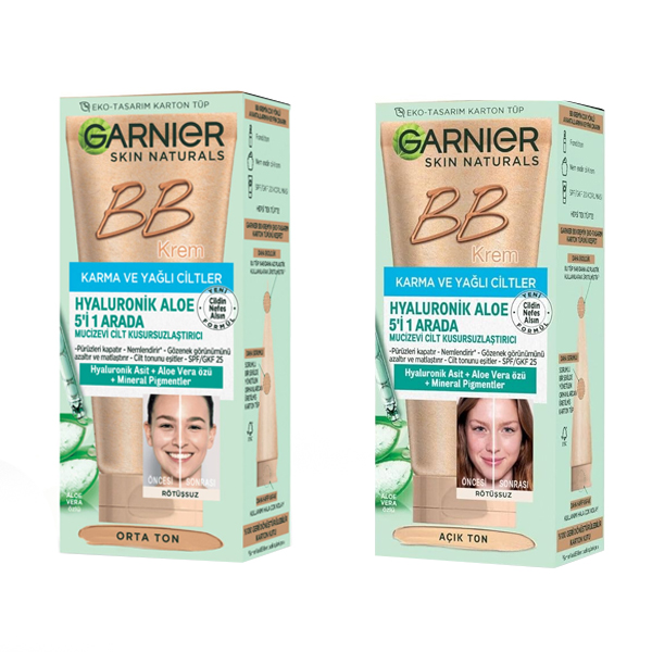 بی بی کرم 5کاره پوست مختلط تا چرب SPF 25 حاوی هیالورونیک اسید گارنیه حجم 50 میل