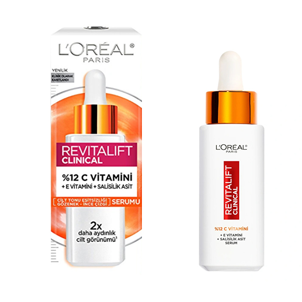 سرم روشن‌کننده و درخشان‌کننده حاوی ویتامین C و سالیسیلیک اسید لورآل مدل Revitalift Clinical حجم 30 میل