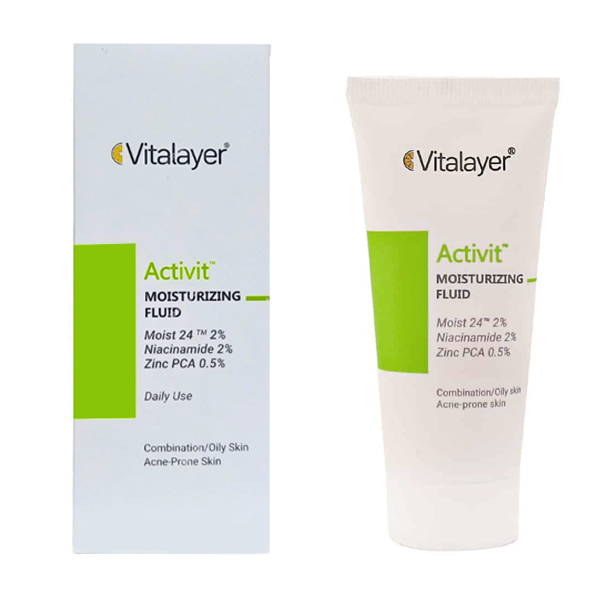 فلوئید مرطوب‌کننده و آبرسان مناسب پوست چرب و مختلط ویتالیر مدل Activit حجم 40 میل