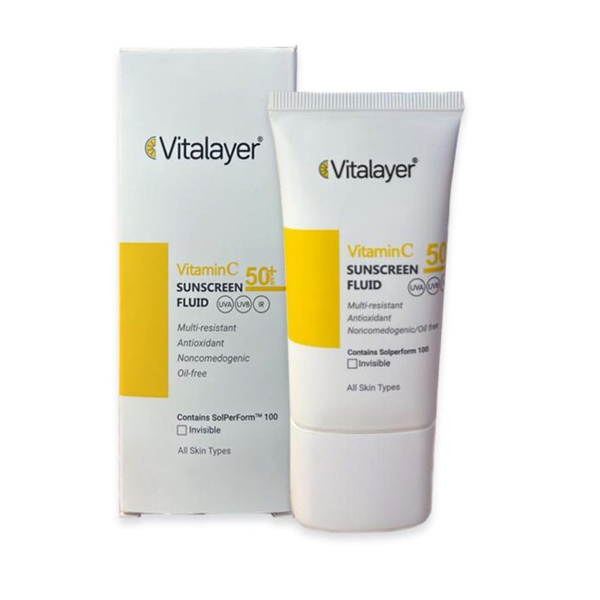فلوئید ضد آفتاب بی‌رنگ محافظ و روشن‌کننده پوست ویتالیر مدل Vitamin C حجم 50 میل