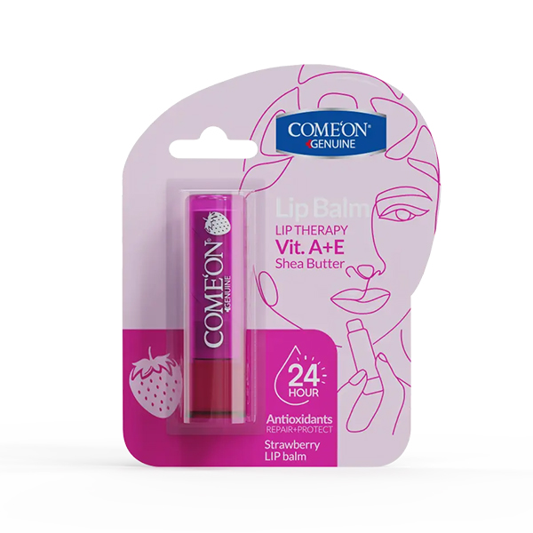 بالم لب مرطوب کننده با تاثیر ۲۴ ساعته کامان حاوی ویتامین E+A با طعم توت فرنگی وزن ۴.۸ گرم