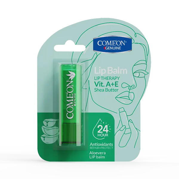 بالم لب مرطوب‌کننده و تسکین‌دهنده کامان حاوی ویتامین E و A با عصاره آلوئه‌ورا وزن ۴.۸ گرم