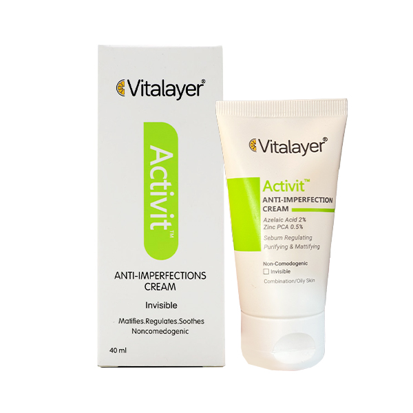 کرم ضد جوش بی‌رنگ و کنترل‌کننده چربی ویتالیر حاوی روغن درخت چای مدل Activit حجم 40 میل