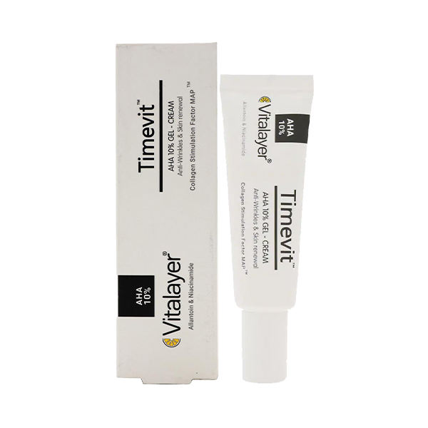ژل کرم لایه‌بردار و ضد چروک ویتالیر حاوی AHA 10% مدل Timevit حجم 30 میل