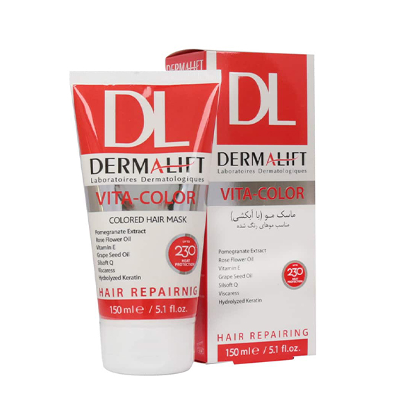 ماسک موی تثبیت‌کننده رنگ درمالیفت مخصوص موهای رنگ‌شده مدل Vita-Color حجم 150 میل