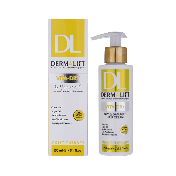 کرم موی ترمیم‌کننده و آبرسان درمالیفت فاقد سولفات مخصوص موهای خشک و آسیب‌دیده مدل Vita-Dry حجم 150 میل