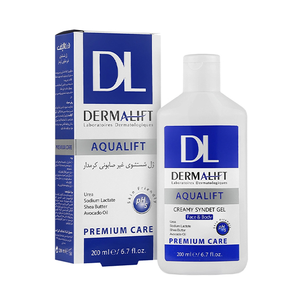 ژل شستشوی صورت کرم‌دار و آبرسان درمالیفت مخصوص پوست‌های خشک مدل Aqualift حجم 200 میل