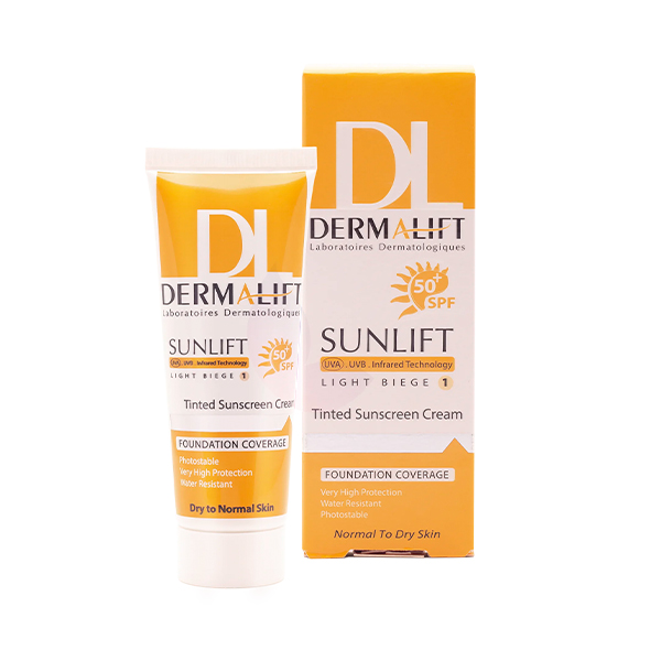 کرم ضد آفتاب رنگی و آبرسان درمالیفت مخصوص پوست‌های خشک و معمولی مدل Sunlift SPF 50 حجم 40 میل