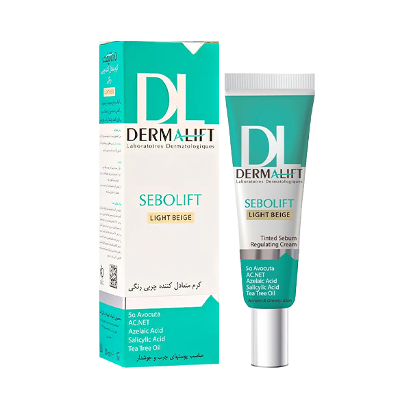 کرم متعادل‌کننده چربی رنگی و مات‌کننده درمالیفت مخصوص پوست‌های چرب و جوشدار مدل Sebolift حجم 30 میل