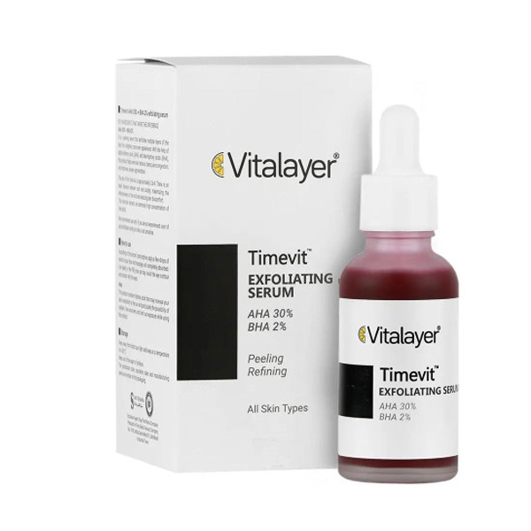 سرم لایه بردار قوی حاوی AHA 30%-BHA 2% روشن‌کننده و ضد لک ویتالیر مدل Exfoliating حجم 30 میل