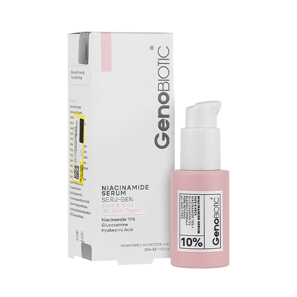 سرم ضد جوش و کوچک کننده منافذ ژنو بایوتیک حاوی نیاسینامید ۱۰٪ و زینک حجم 30 میل