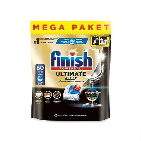 قرص ماشین ظرفشویی فینیش مدل Ultimate Plus با تکنولوژی CycleSync بسته ۶۰ عددی