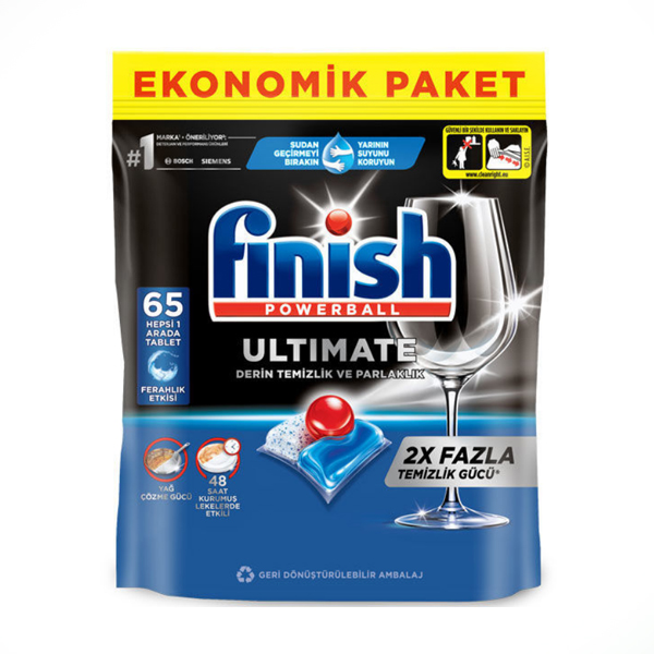 قرص ماشین ظرفشویی فینیش مدل Ultimate با قدرت پاک کنندگی حداکثری و Activblu بسته ۶5 عددی