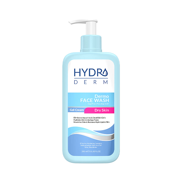 کرم ژل شستشوی صورت هیدرودرم مدل Dermo حاوی شی باتر و اوره مناسب پوست‌های خشک و حساس حجم ۳۵۰ میل