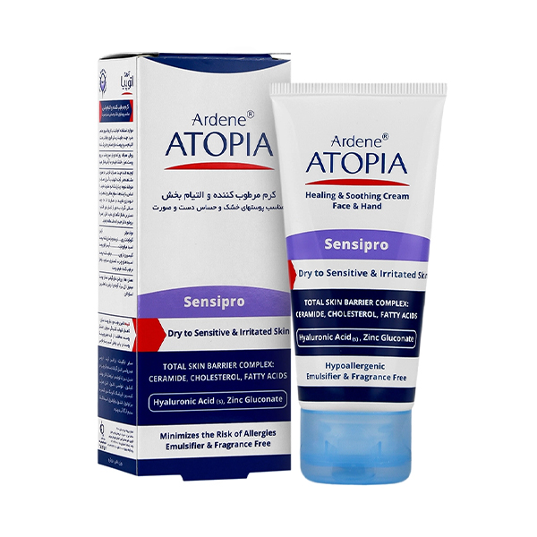 کرم مرطوب کننده و التیام بخش آردن آتوپیا مدل Sensipro حاوی هیالورونیک اسید مناسب پوست‌های خشک و حساس حجم ۵۰ میل