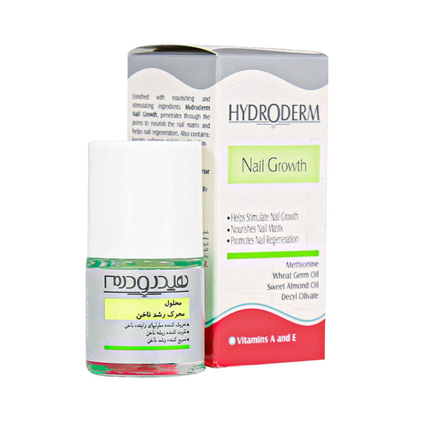 محلول محرک رشد ناخن هیدرودرم مدل Nail Growth حاوی کراتین و ویتامین A و E حجم ۸ میل