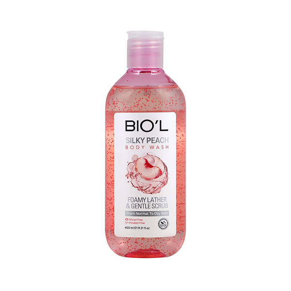 شامپو بدن ژلی بیول مدل Silky Peach حاوی اسکراب سلولزی و عصاره هلو حجم ۴۰۰ میل