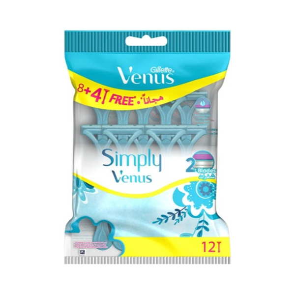 خودتراش دو لبه زنانه ژیلت مدل Simply Venus دارای نوار روان‌کننده بسته ۱۲ عددی