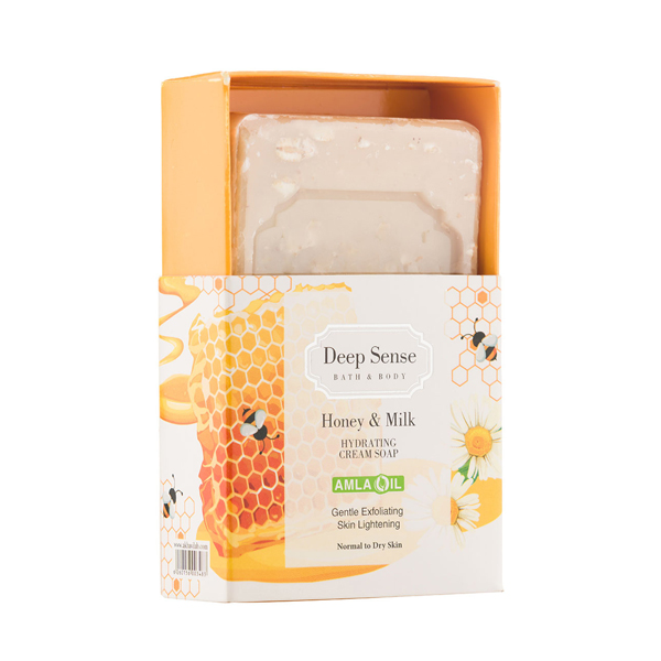 صابون کرمی آبرسان دیپ سنس حاوی عصاره عسل و روغن بادام مناسب انواع پوست وزن ۷۵ گرم