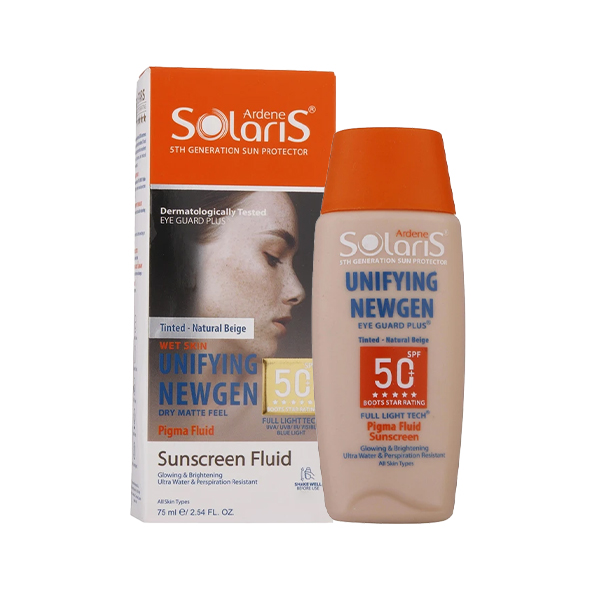 فلوئید ضد آفتاب رنگی آردن سولاریس SPF 50 مدل Unifying newgen رنگ بژ طبیعی حجم ۷۵ میل