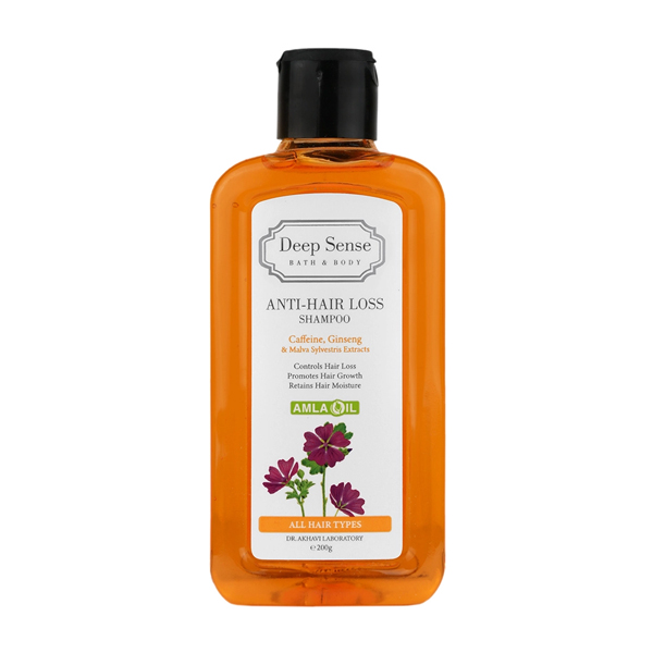 شامپو تقویت کننده و ضد ریزش دیپ سنس حاوی روغن آملا و عصاره جینسینگ مناسب انواع مو حجم ۲۰۰ میل