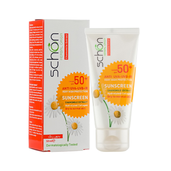 کرم ضد آفتاب بی‌رنگ شون با فینیش طبیعی و آبرسان قوی حاوی عصاره بابونه حجم ۵۰ میل