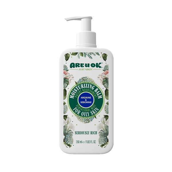 بالم بدن آر یو اوکی حاوی آرژنین و آلانتوئین مناسب پوست های چرب  با خاصیت آبرسانی و ترمیم‌کننده بافت پوست حجم ۳۵۰ میل