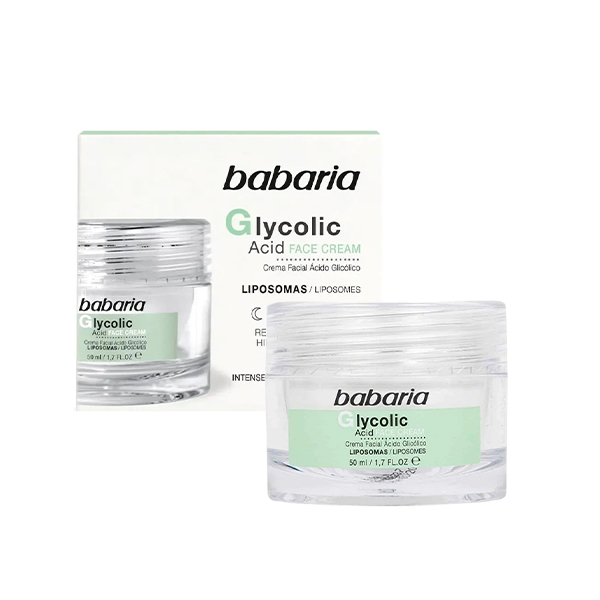 کرم لایه بردار آبرسان و بازسازی کننده پوست باباریا مدل Glycolic Acid مناسب شب با ویژگی لایه بردار ملایم و جوانساز حجم ۵۰ میل